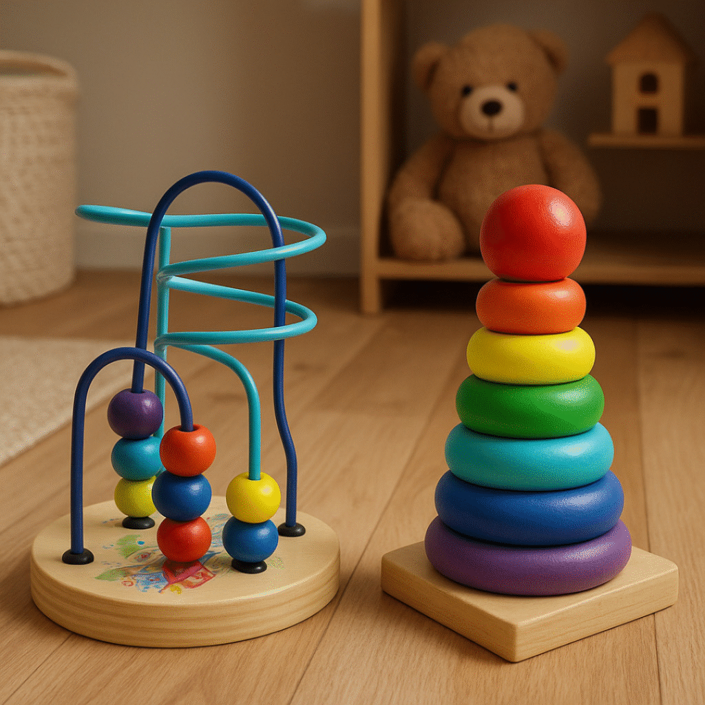 Kit 2 Brinquedos Educativos Montessori Torre Colorida e Aramado Montanha Russa