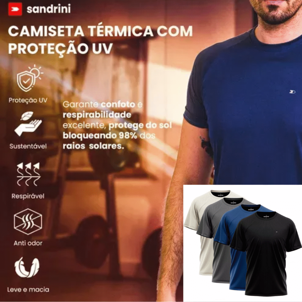 Kit 4 Camiseta Dry-fit Sandrini Masculina Academia Caminhada