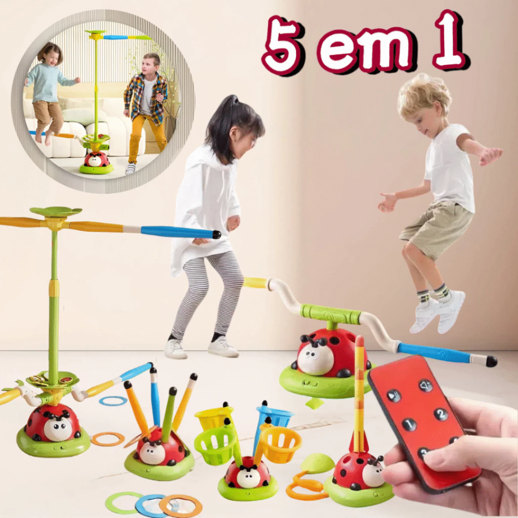 Máquina de esportes de joaninha interna externa para crianças 5em1 Corda de pular Lançador de foguete/Brinquedo de pula