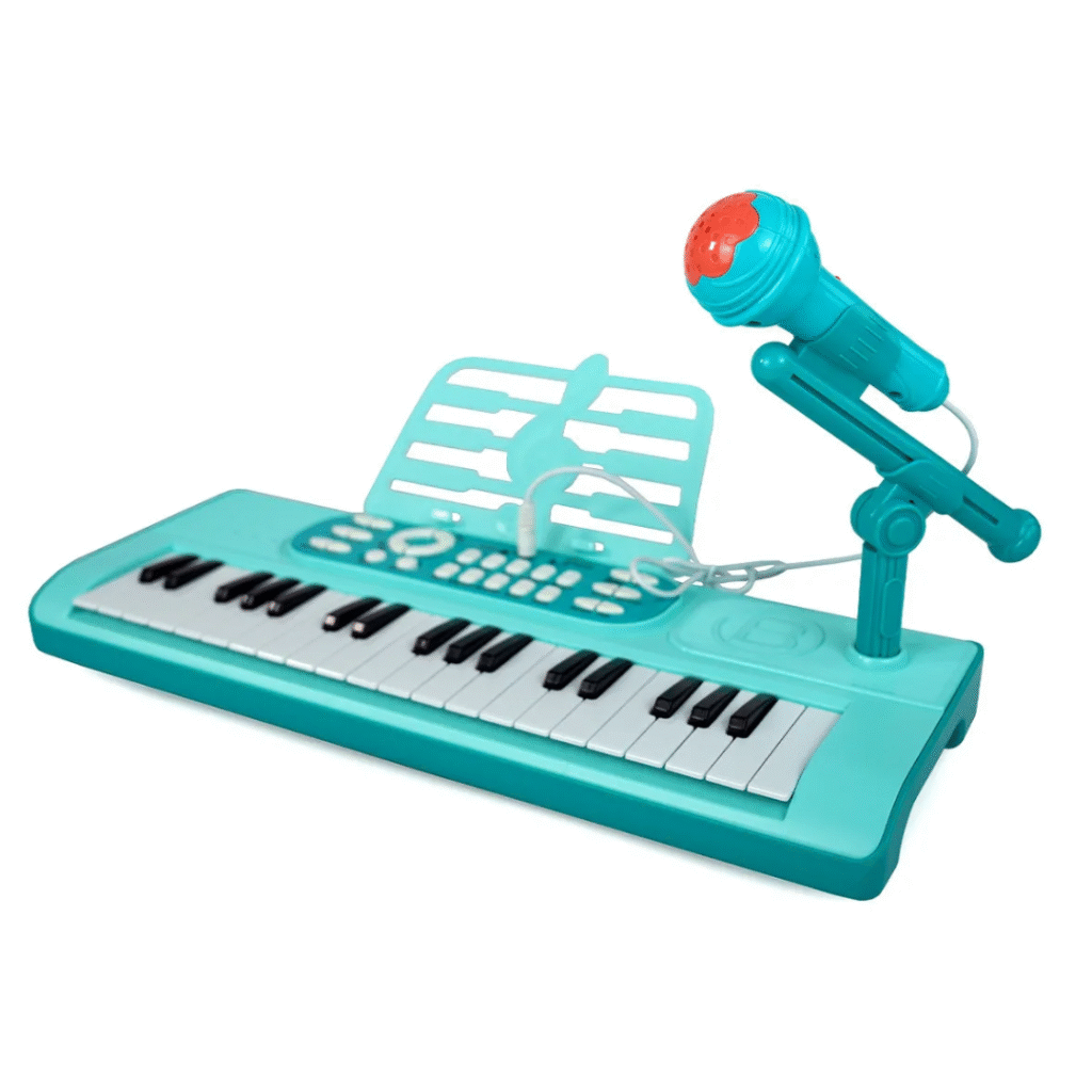 Teclado de Brinquedo Musical Eletrônico Infantil 37 Teclas Com Microfone Azul Instrumento Educativo Didático