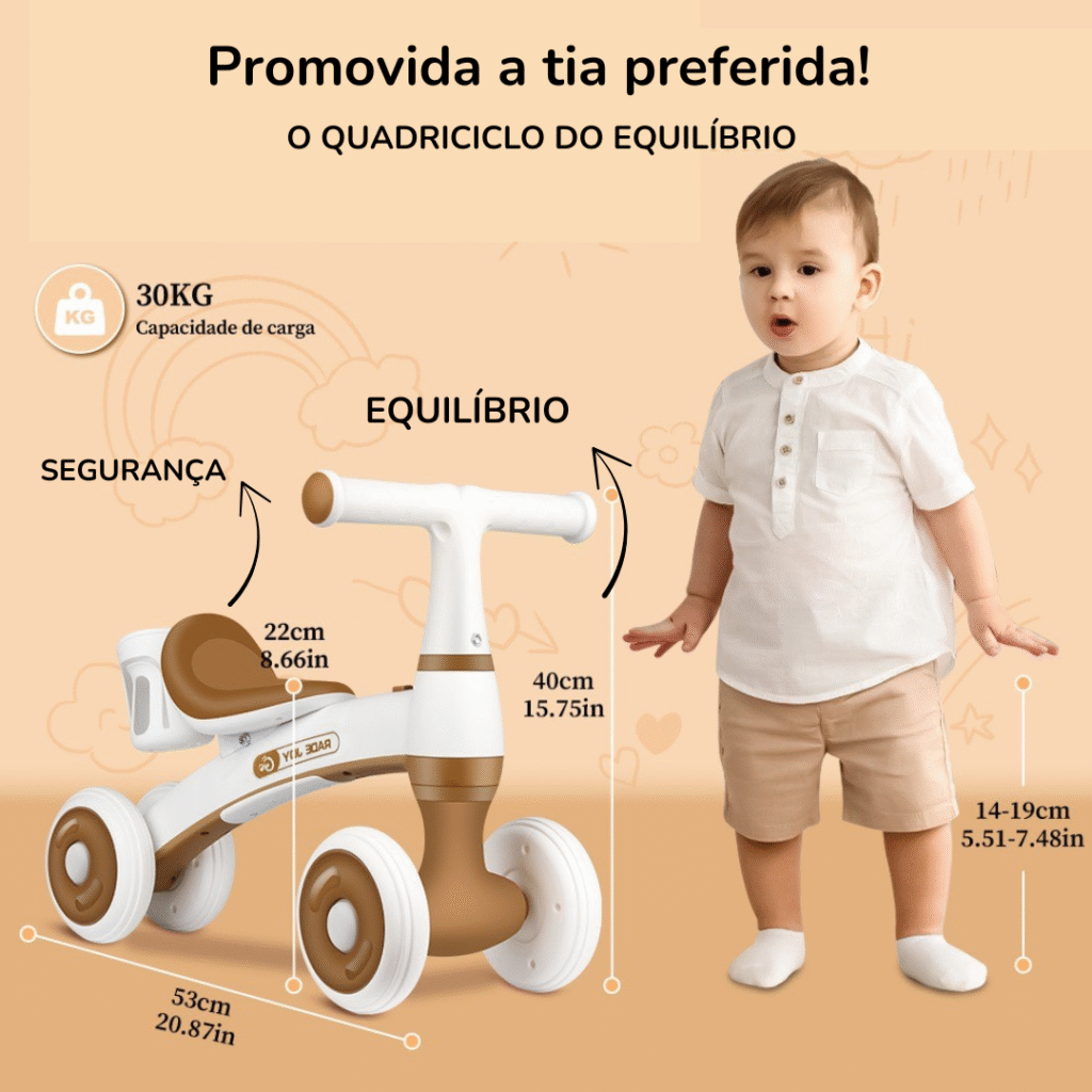 Bicicleta de equilíbrio infantil Andador Sem Pedal 4 Rodas Bebê Buba