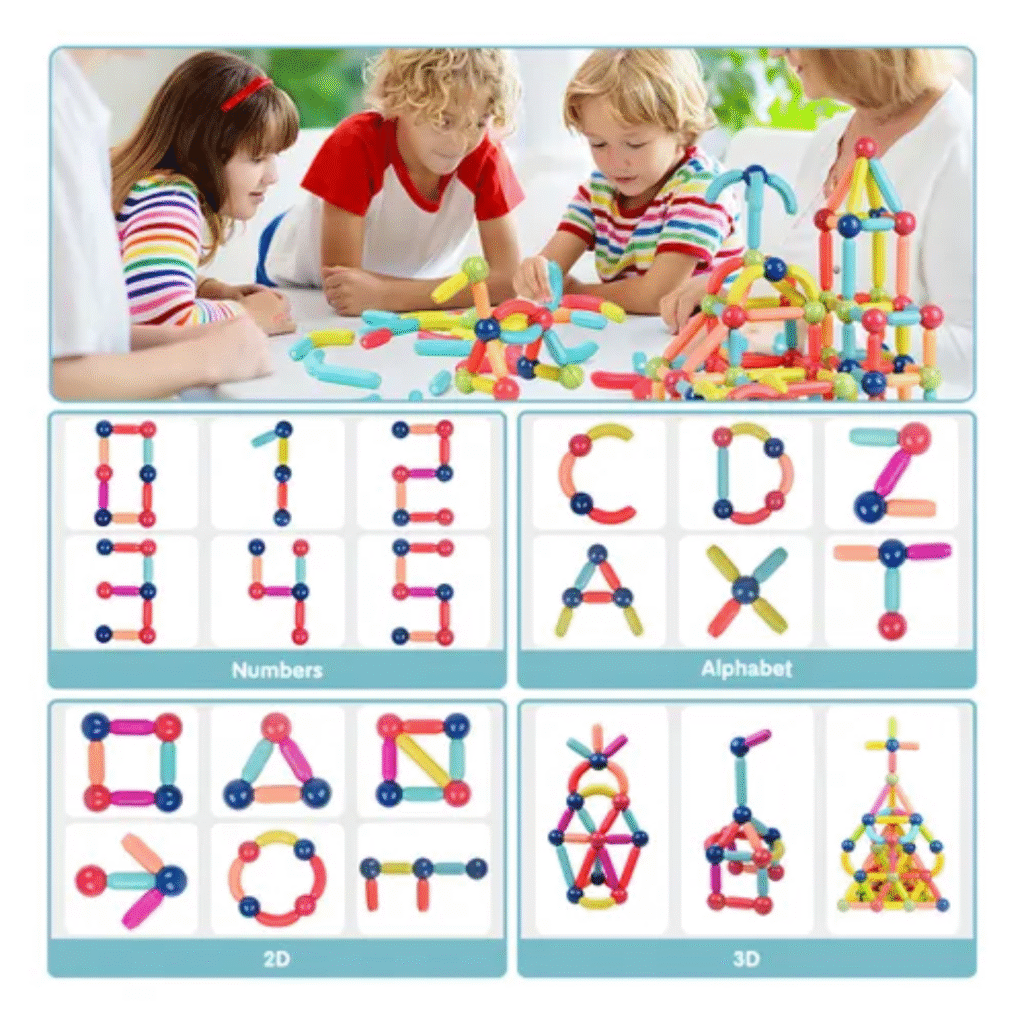 Blocos De Construção Magnéticos Brinquedo Educativo Magnético De Montar 128 peças