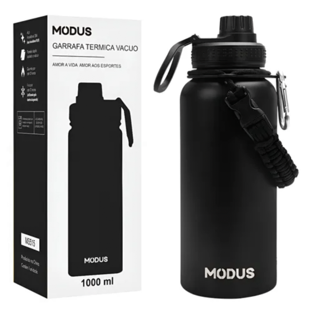 Garrafa Térmica De Água Isolada 1000ml De Aço Inox Com Alça