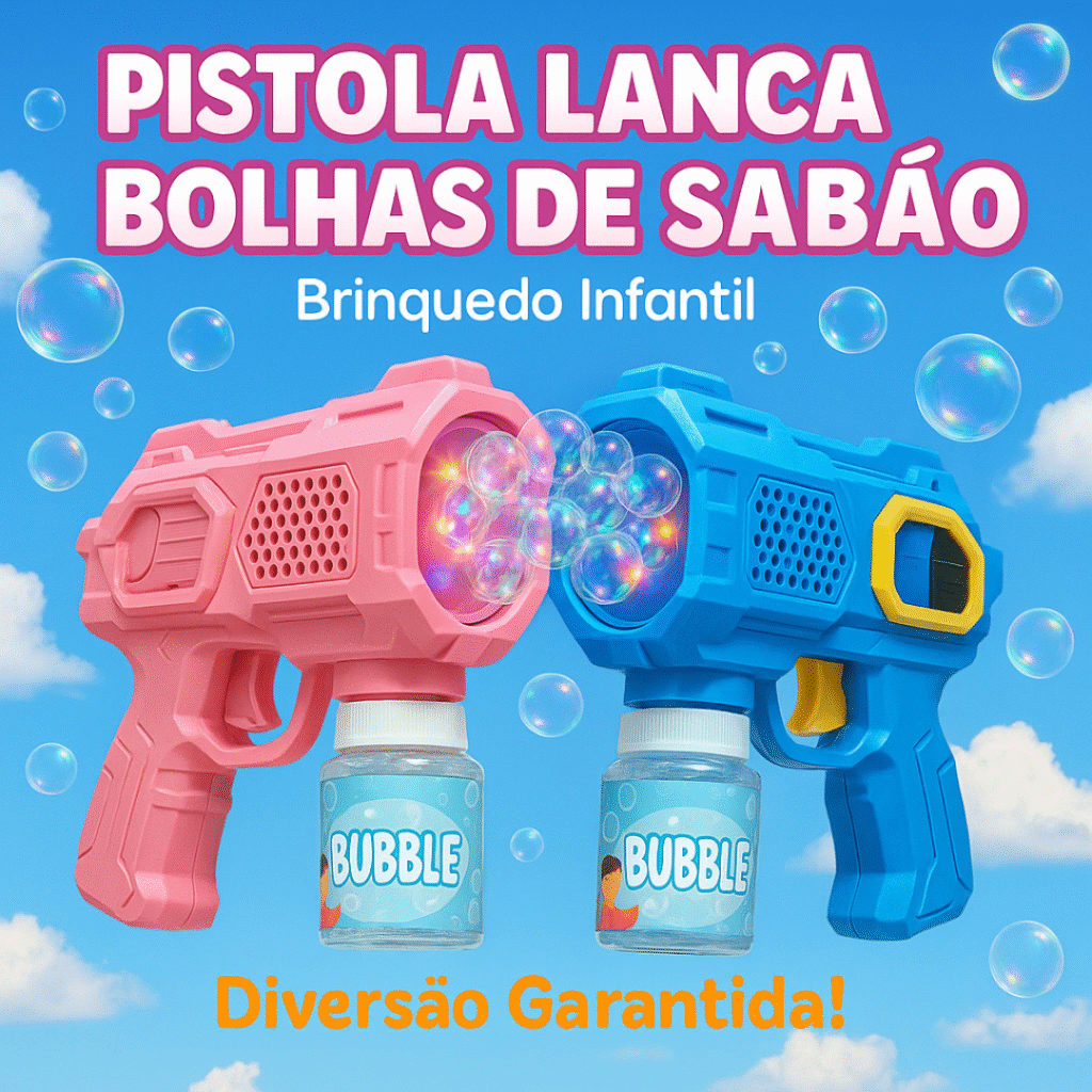 Lança Bolhas de Sabão com Luz Brinquedo Infantil Arminha de Bolha