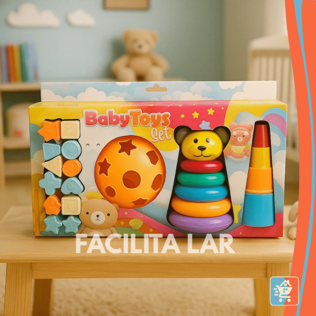 Kit de Brinquedos Educativos para Bebê | Empilhar, Encaixar e Estimular com Formas Coloridas