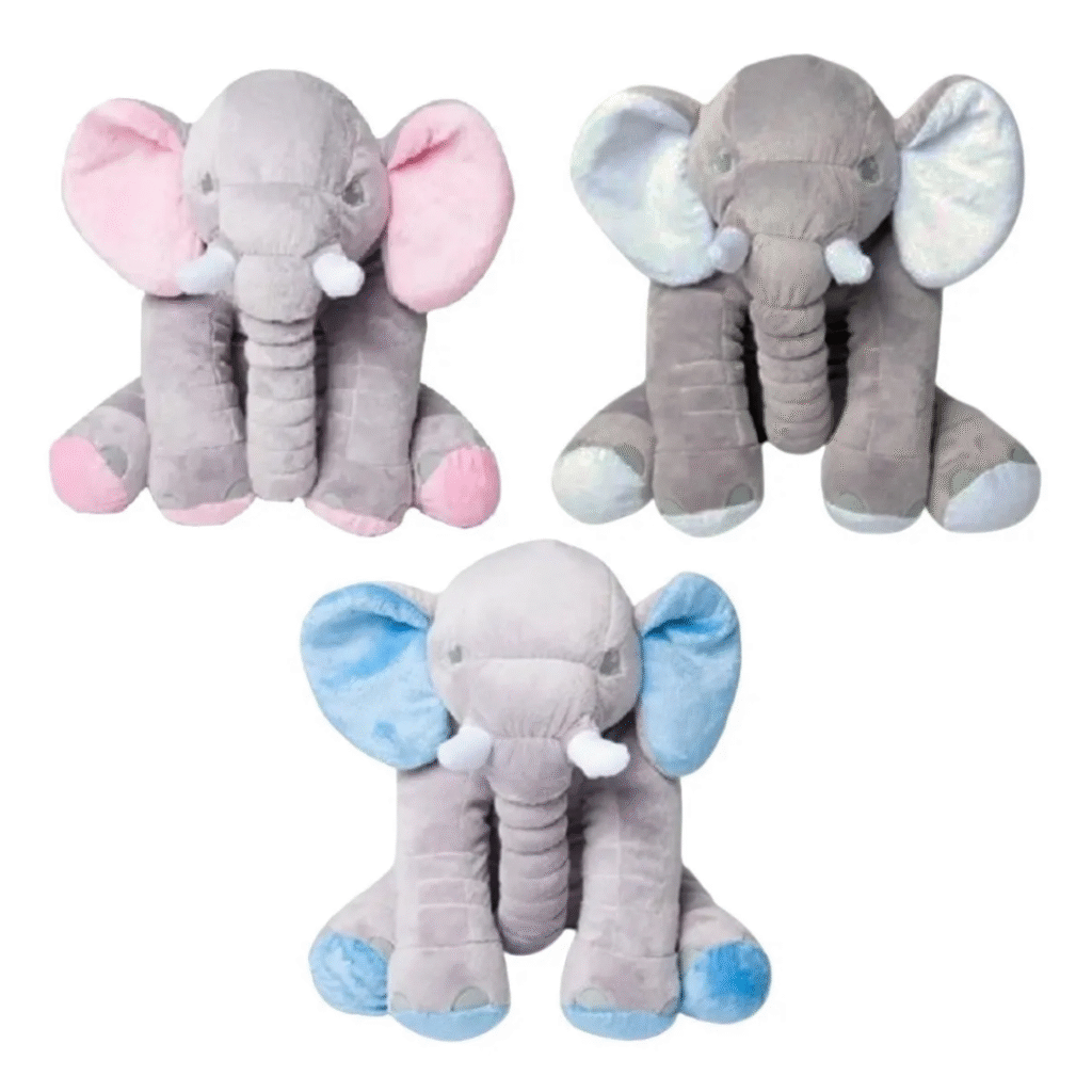Almofada Elefante Travesseiro Pelúcia Bebê Dormir Cinza 60cm