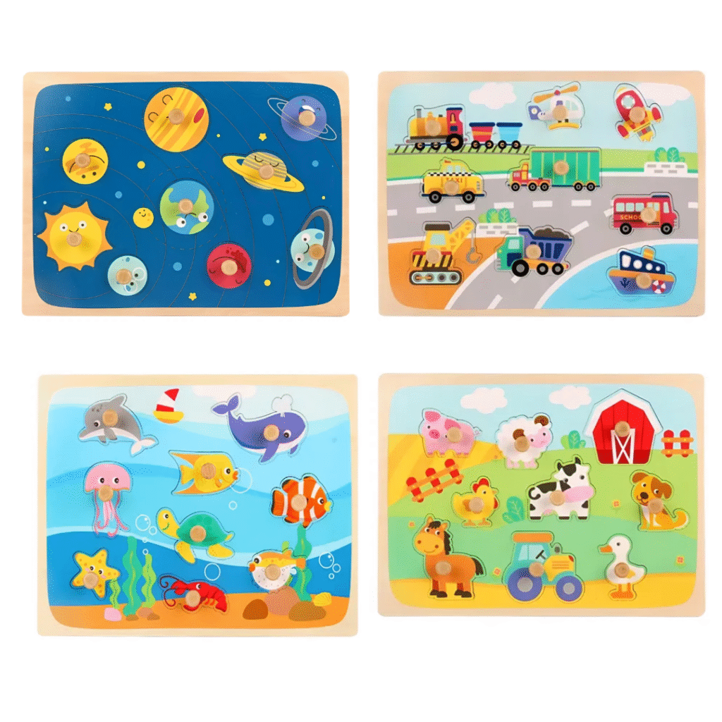 Quebra Cabeça Montessori Encaixe Com Pinos Em Madeira